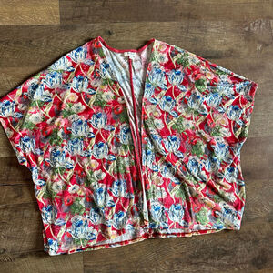 Women's Umgee Red Floral Open Front Kimono S/M